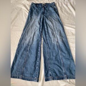 Madewell Jeans Womens 25 Wide Sweep Wide Leg Denim Trousers Light Blue Whiskered